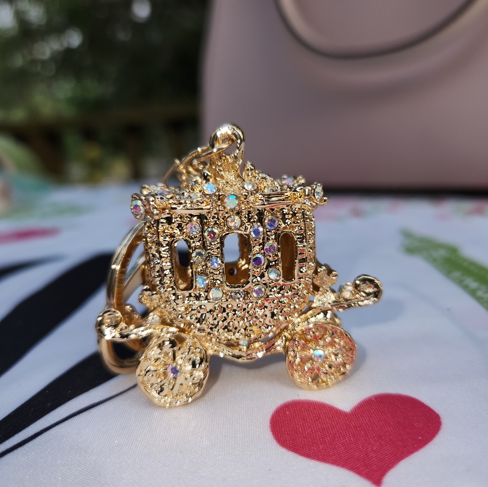 Rhinestone Gold Carriage Keychain/ Purse Charm - Picture 10 of 11